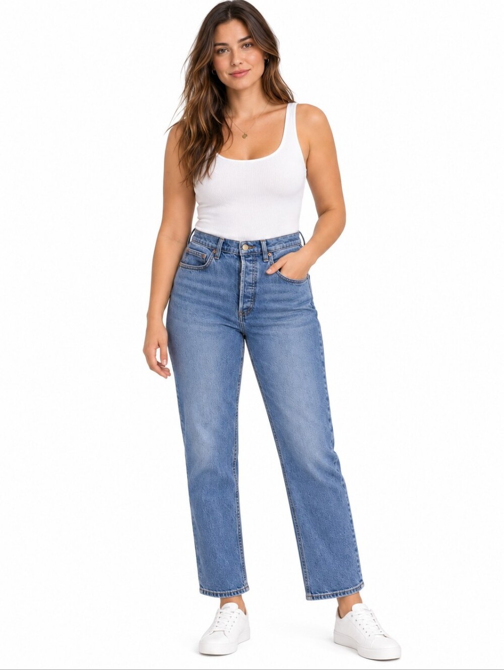 Denim Forum The Arlo High Rise Straight Jeans 28L Size 27 Medium Wash